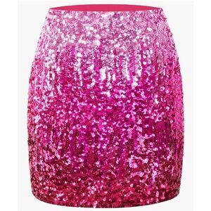 Manor Sequin Ombre Pink Red Bodycon Mini Skirt Stretch Party Size Large